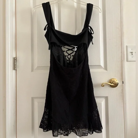 NEW Women Sexy Mini Dress Lace Hollow Out Dress Black Cutout Mini Dress - Picture 6 of 10